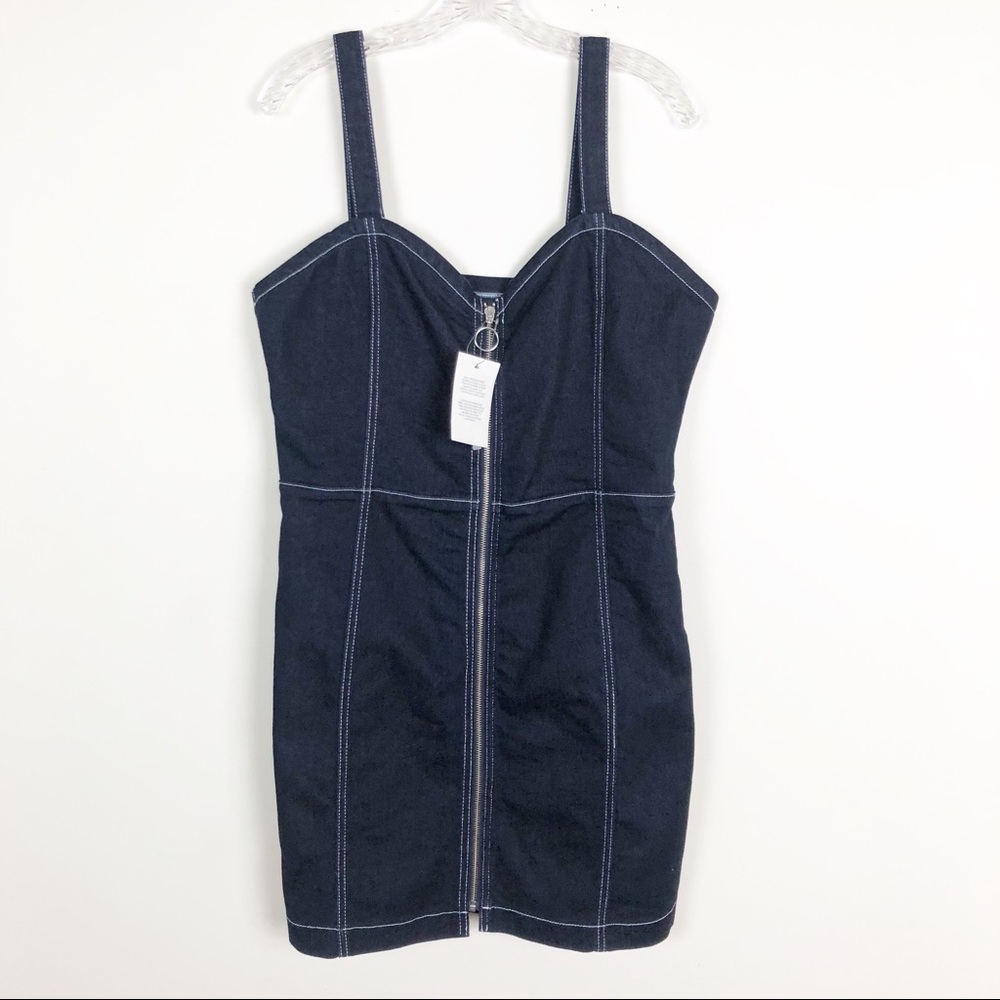 ASOS Bodycon Fitted Blue Denim Dress Zipper NWT 12